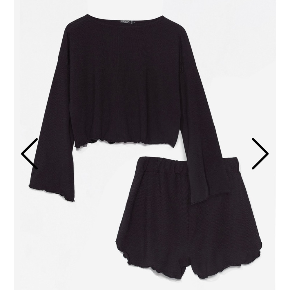 NASTYGAL Ribbed Ruffle Pajama Set